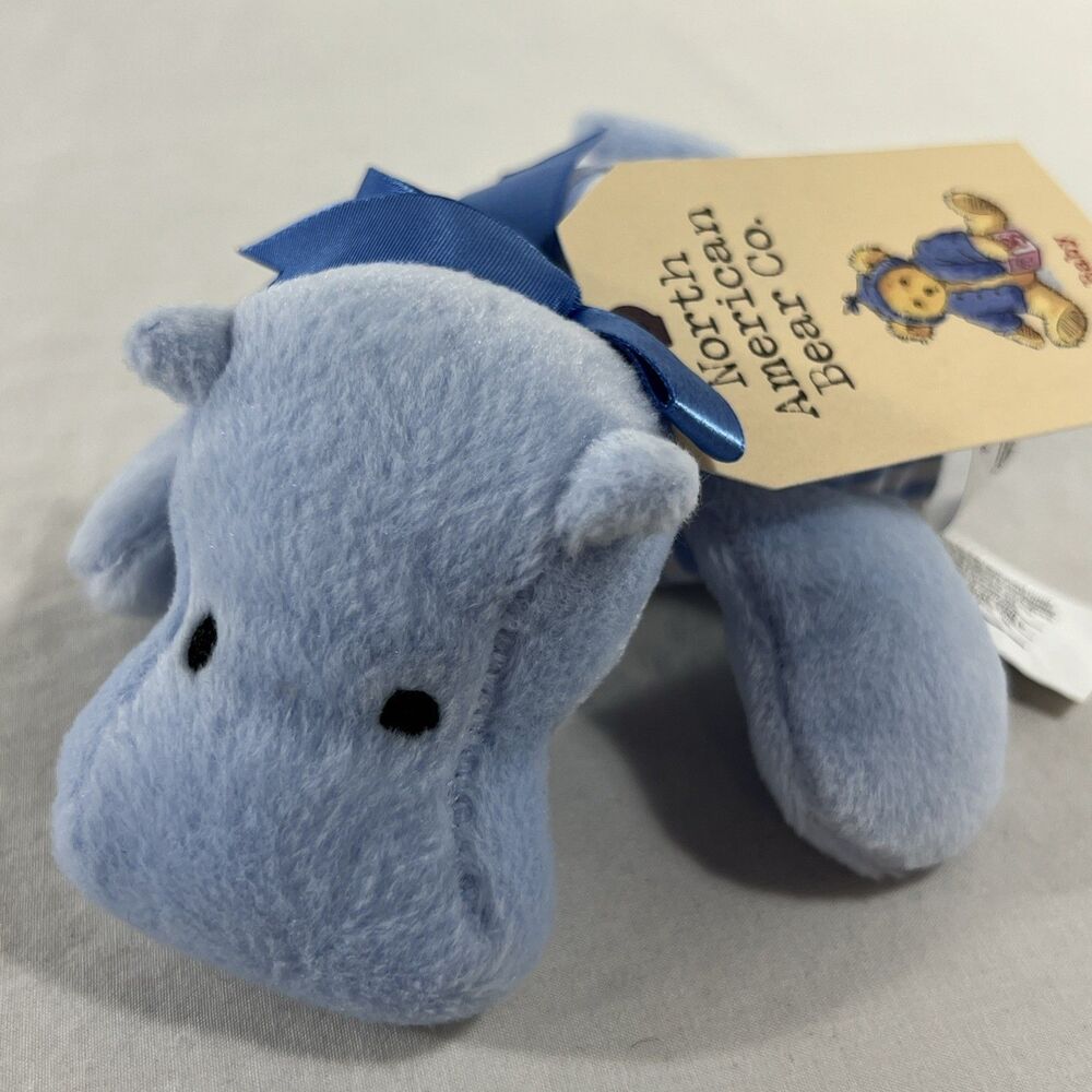 North American Bear Co 9” Rattle Flatopotamus Blue Hippo Plush 1992 NEW with TAG